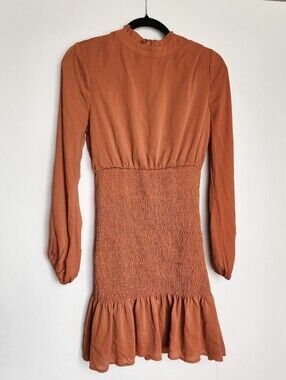 HYFVE Rust Long-Sleeve Smocked Mini Dress